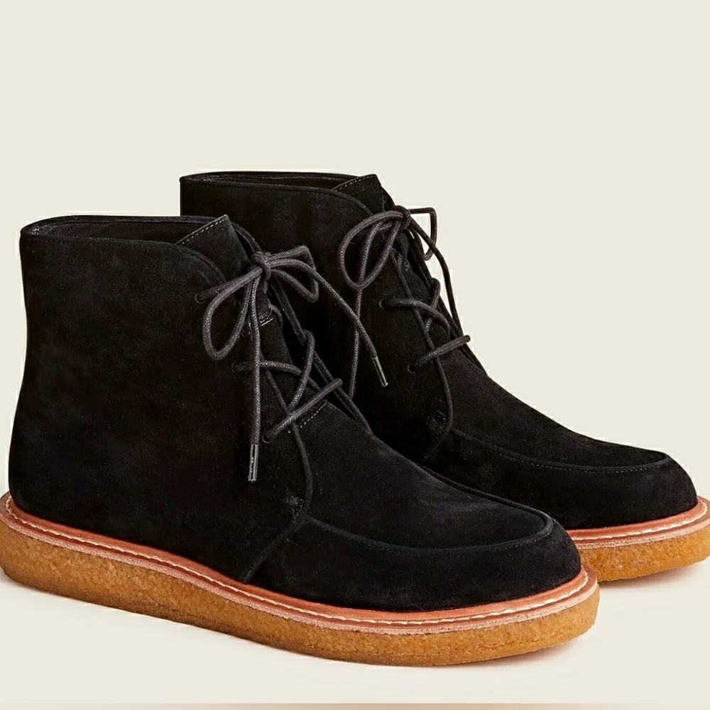 J Crew Suede Leather Lace Up Desert Chukka Ankle Boots Size 10 Black Neutral